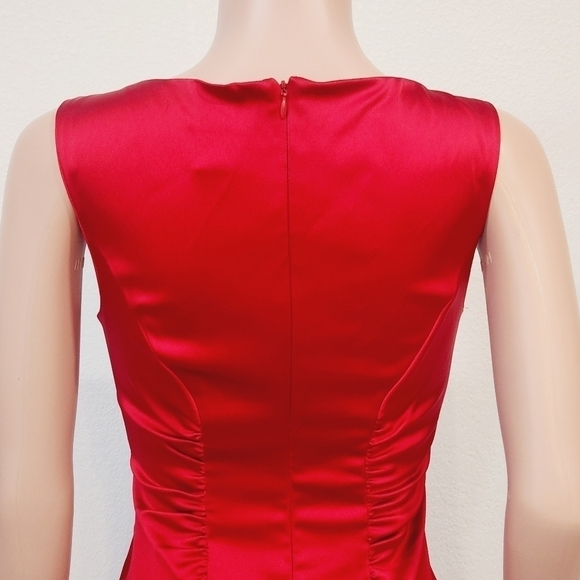 CACHE Sexy Hot Red Bodycon Ruched Satin Vintage Dress Size 6 - Picture 7 of 11